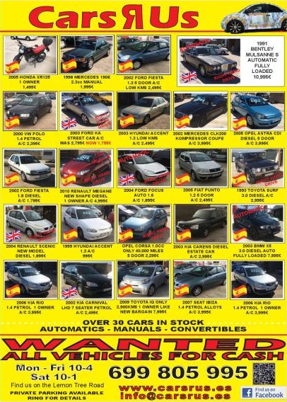 Poster showing the offers of a local car dealer