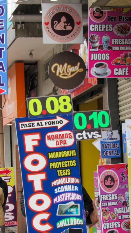 Store signs in El Alto, Bolivia