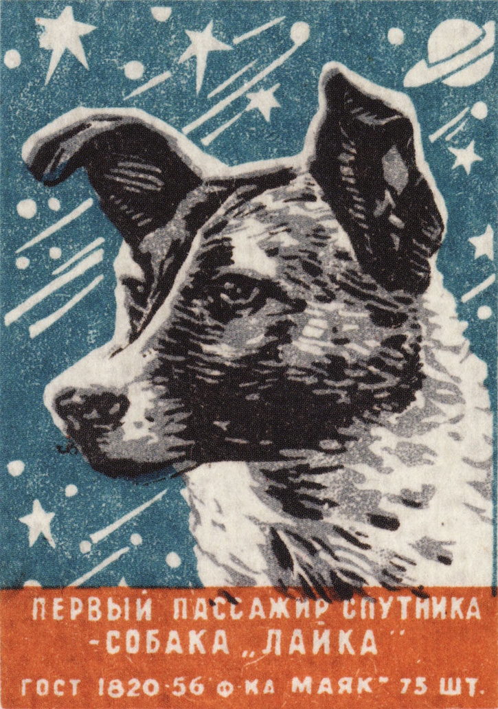 Postcard depicting cosmonaut dog Laika