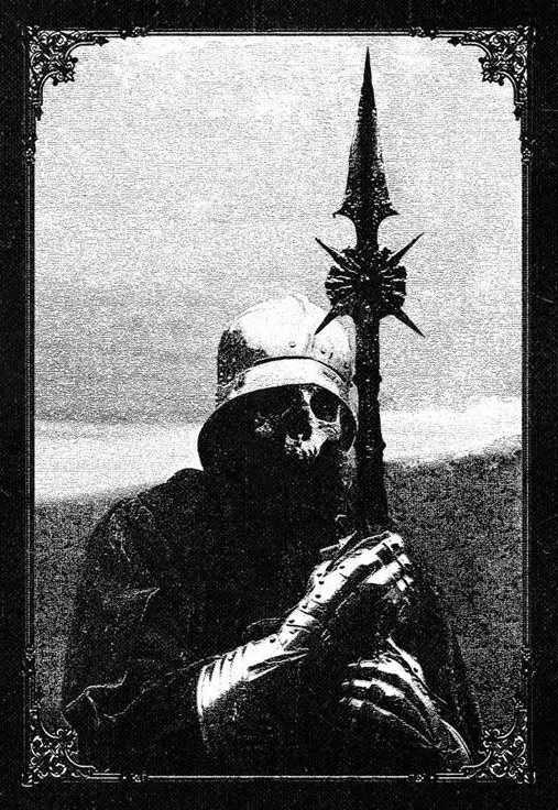 Drawing of a knight with a bare skull as face