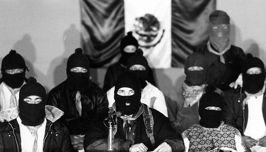 Screenshot of a press conference of masked EZLN fighters